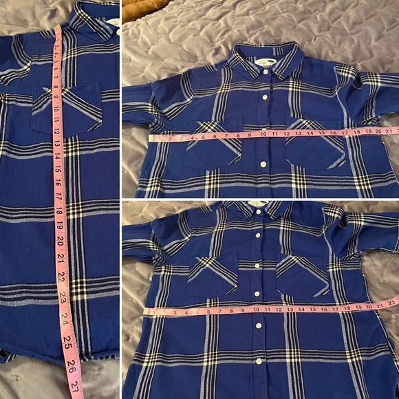 Old Navy Classic Plaid Flannel Shirt Button Up Top Blue Black M - Picture 8 of 8